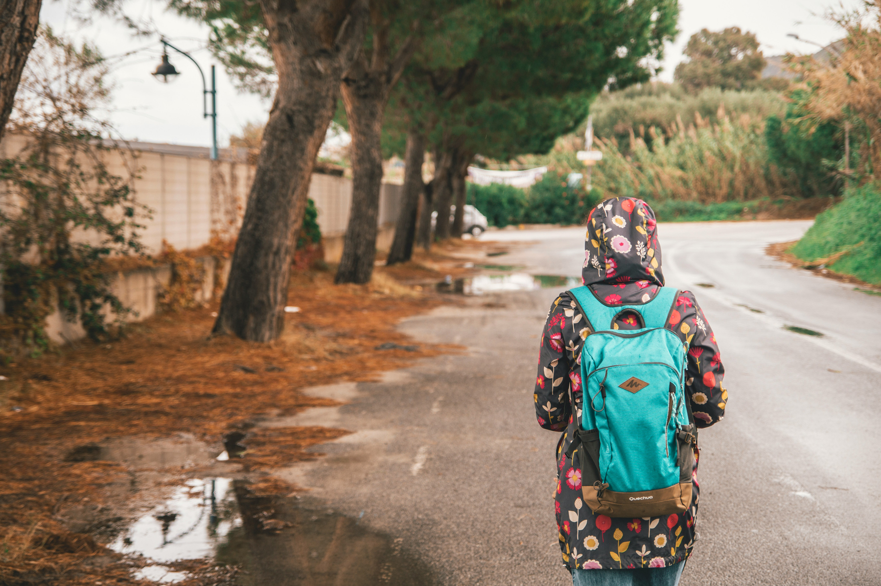 Nasser Rucksack nach Regen